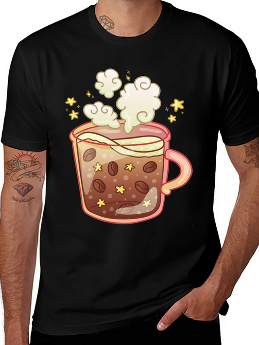 Coffee Cup Graphic Tee - Black Cotton T-Shirt