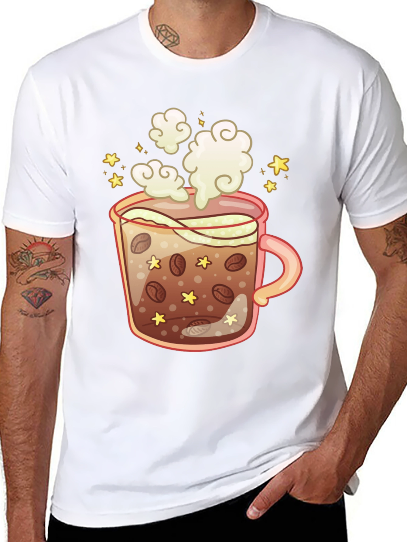 Coffee Cup Graphic Tee - Black Cotton T-Shirt