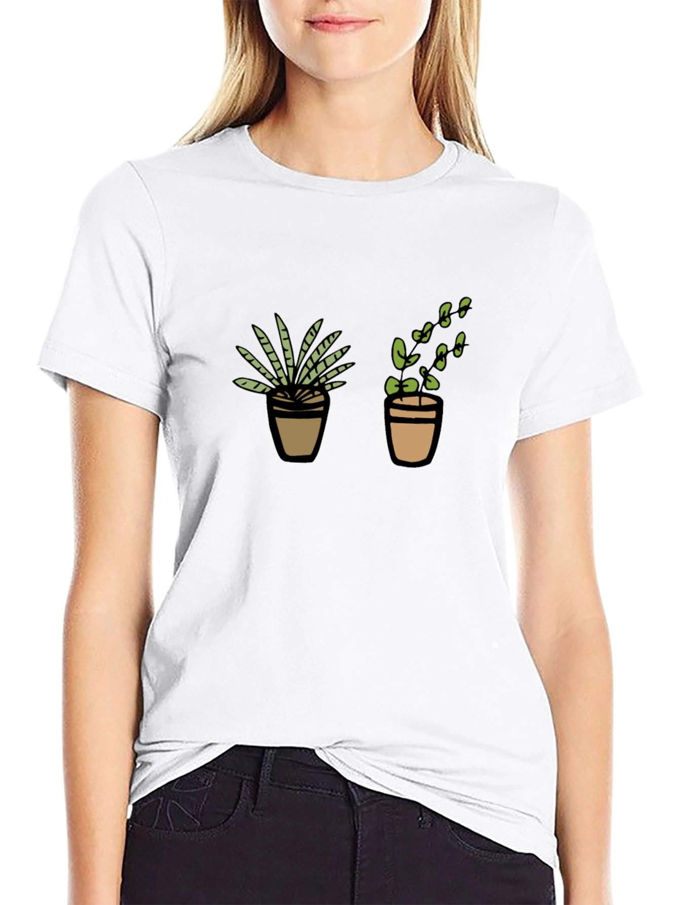 Potted Plant Graphic Tee - Black Cotton T-Shirt