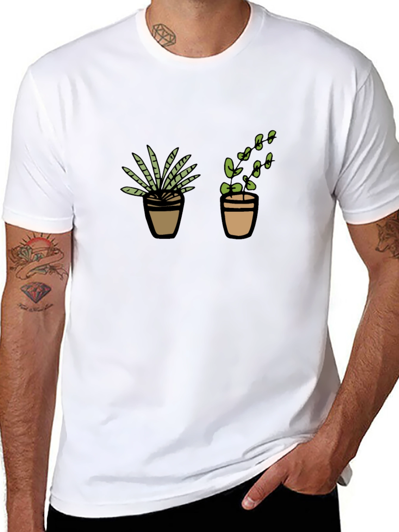Potted Plant Graphic Tee - Black Cotton T-Shirt