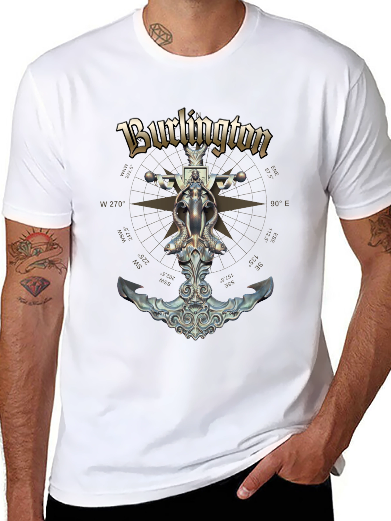 Burlington Nautical Compass Anchor Black T-Shirt
