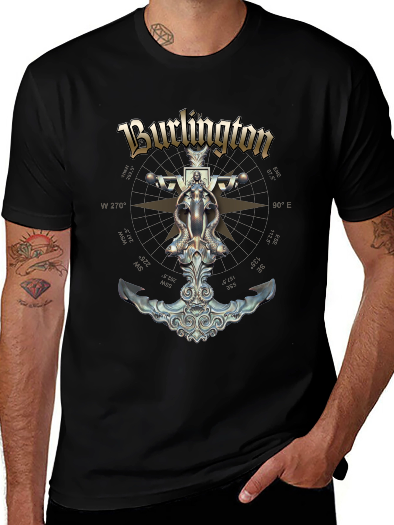 Burlington Nautical Compass Anchor Black T-Shirt