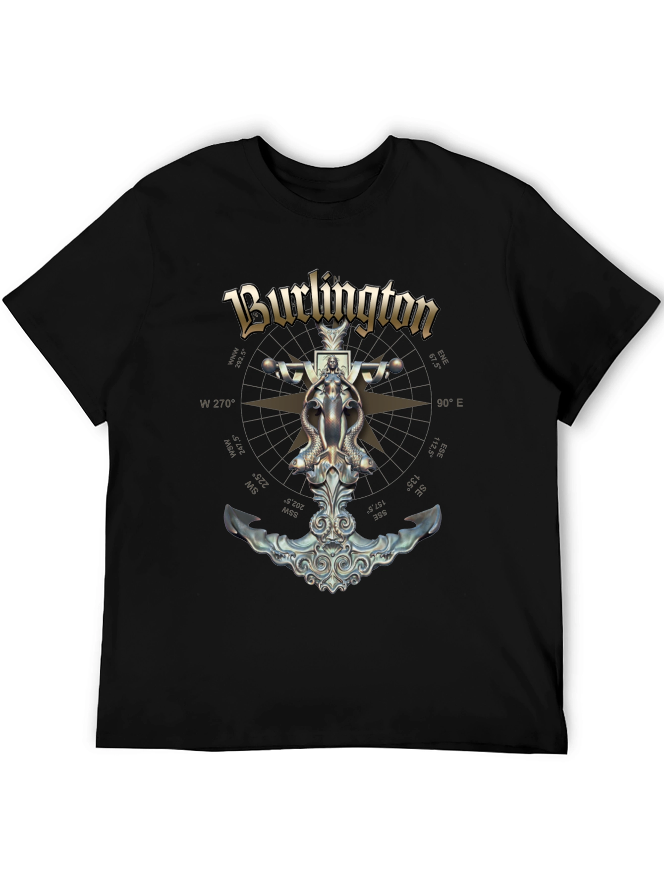 Burlington Nautical Compass Anchor Black T-Shirt