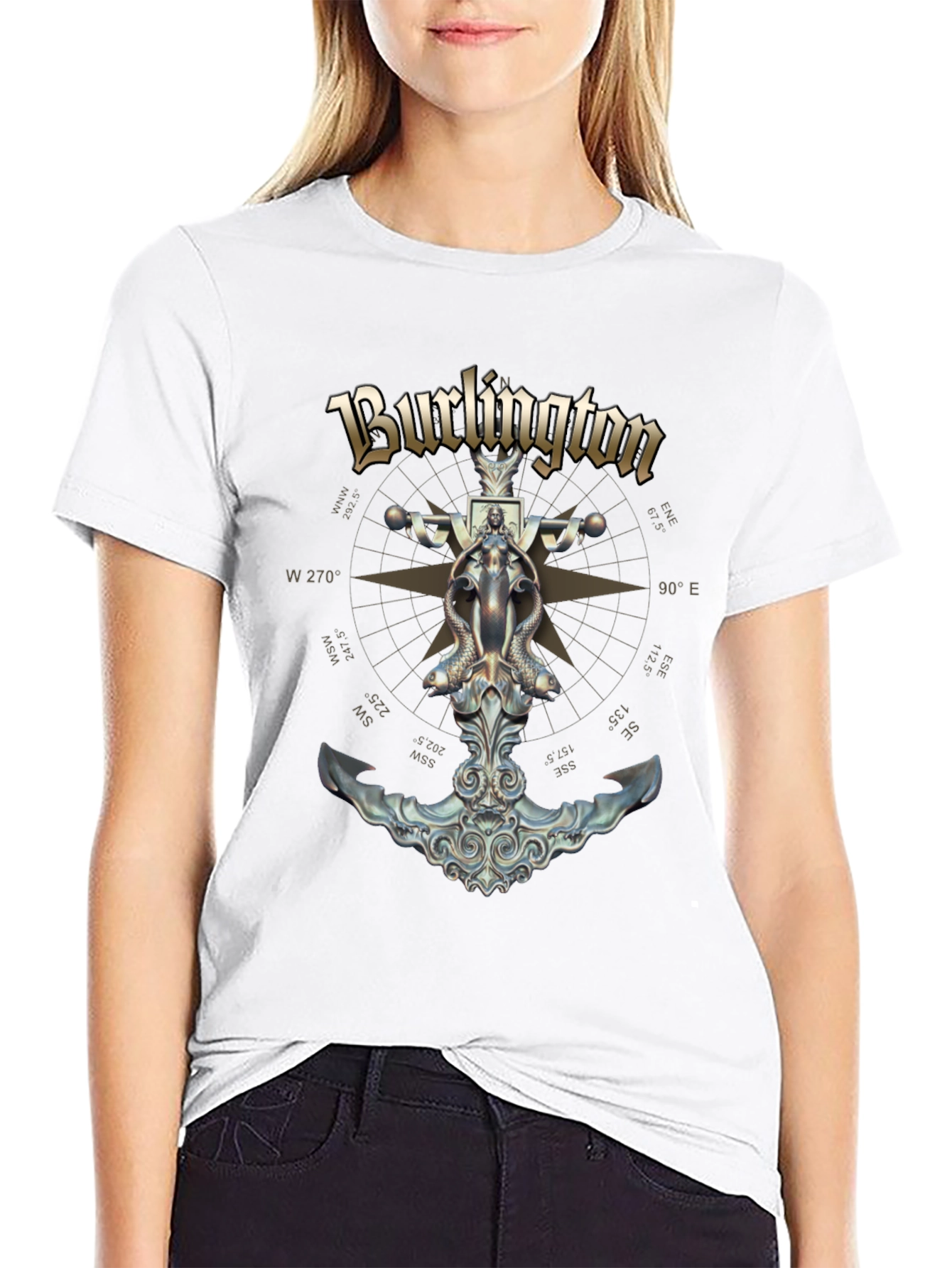 Burlington Nautical Compass Anchor Black T-Shirt