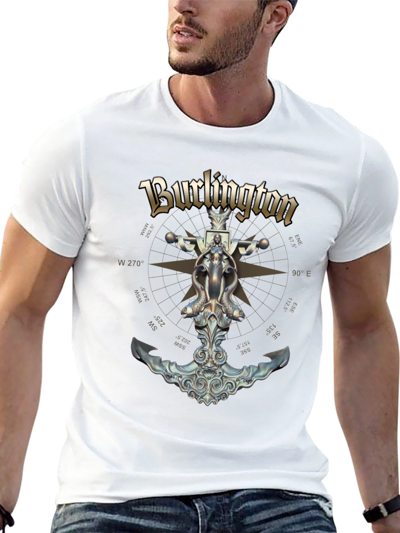 Burlington Nautical Compass Anchor Black T-Shirt