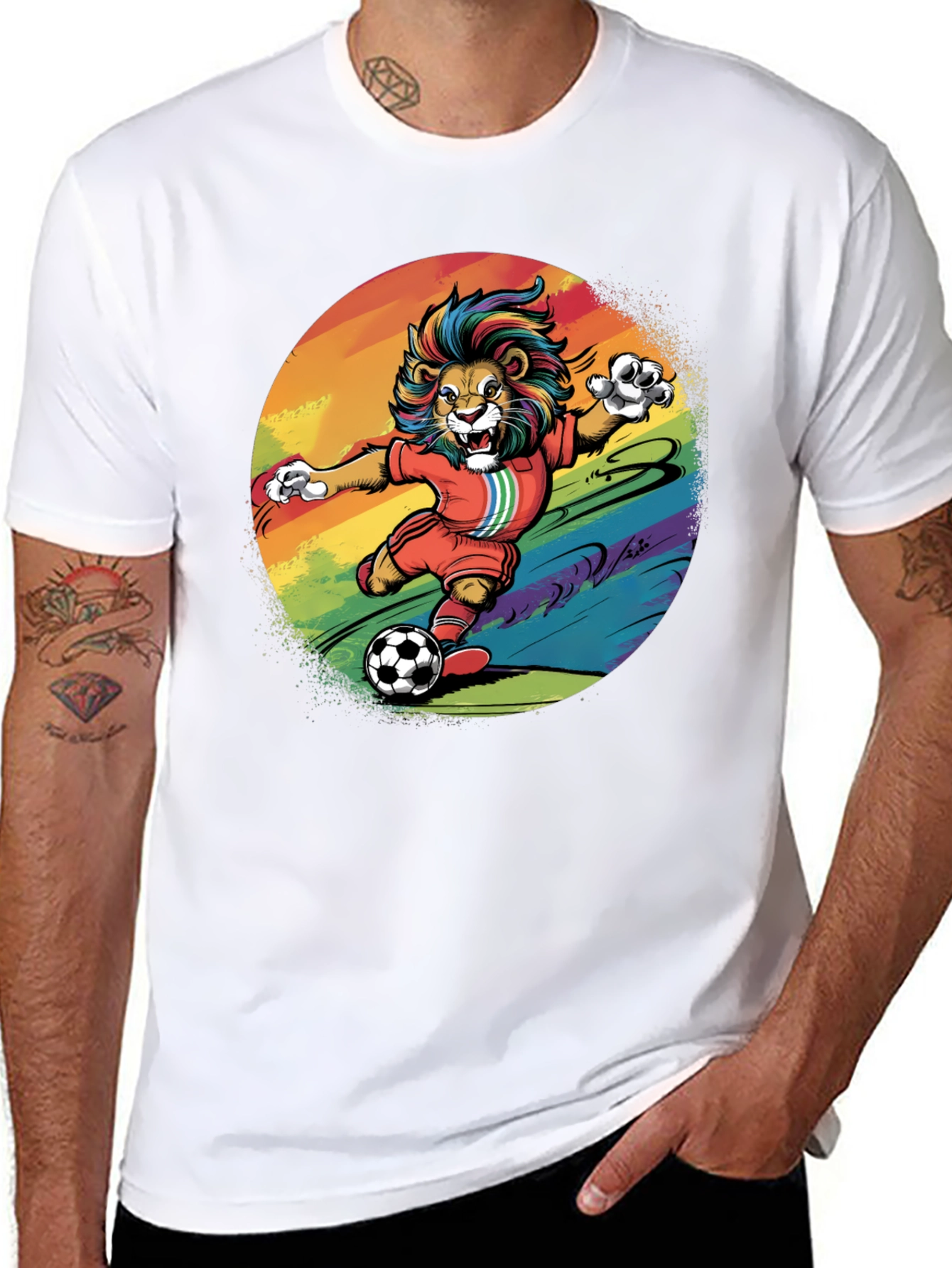 Rainbow Lion Soccer T-Shirt - Unique Graphic Tee