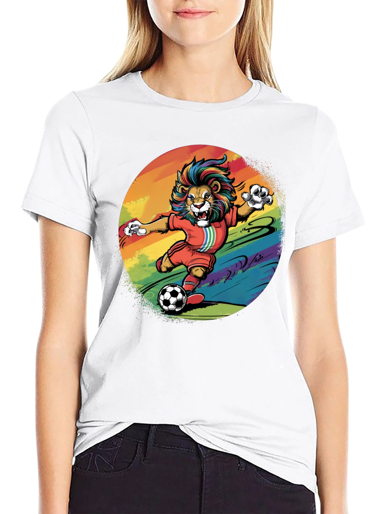 Rainbow Lion Soccer T-Shirt - Unique Graphic Tee