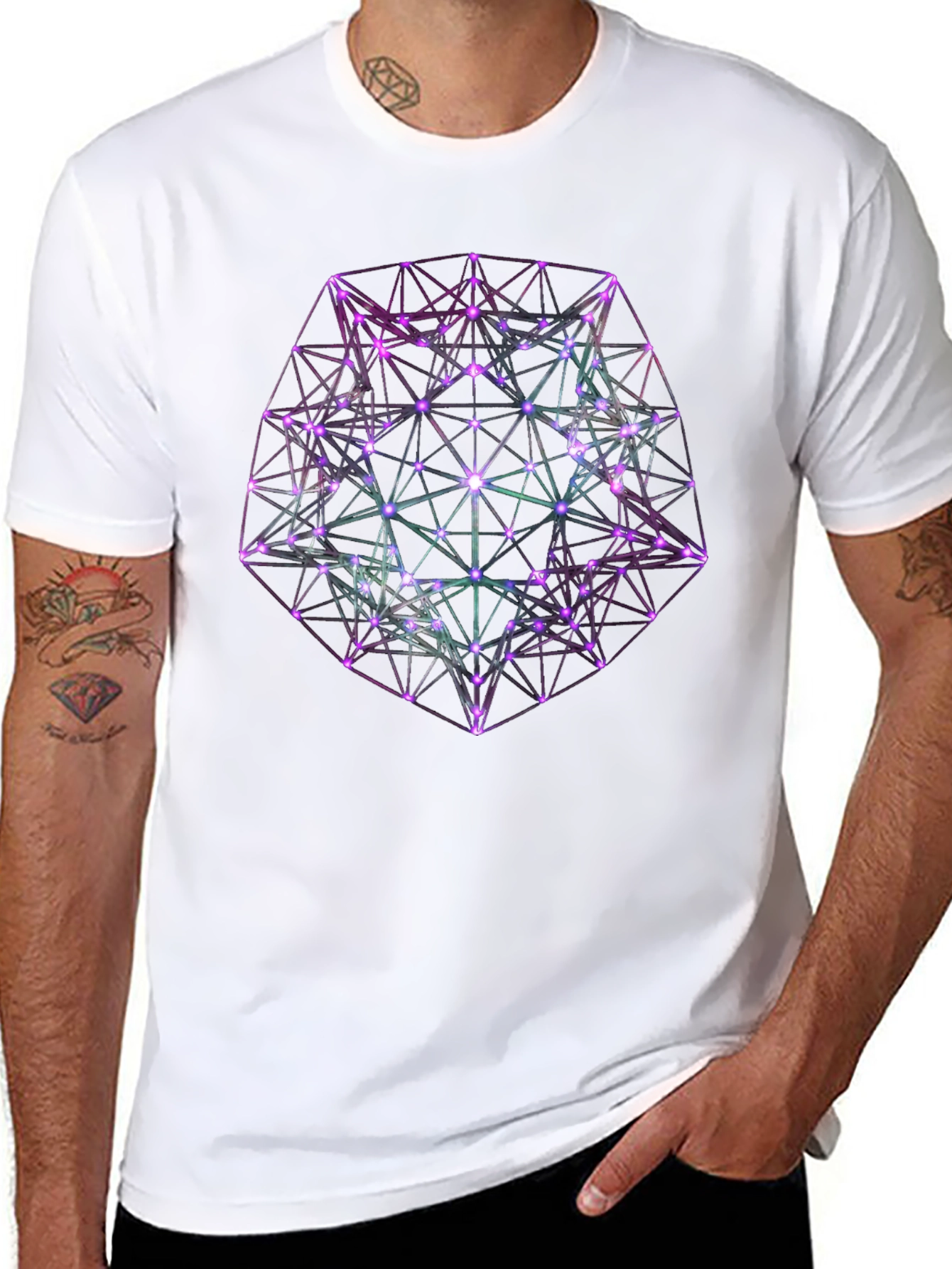 Geometric Neon Graphic Black T-Shirt