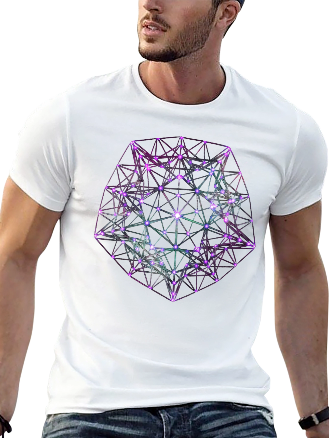 Geometric Neon Graphic Black T-Shirt