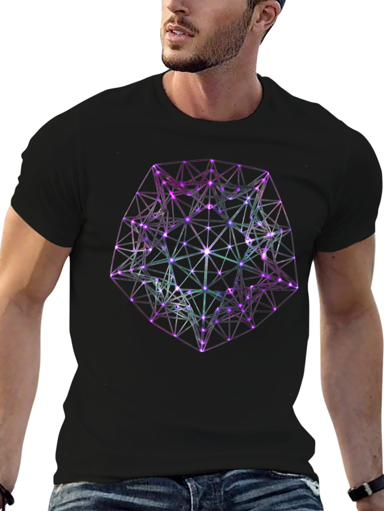 Geometric Neon Graphic Black T-Shirt