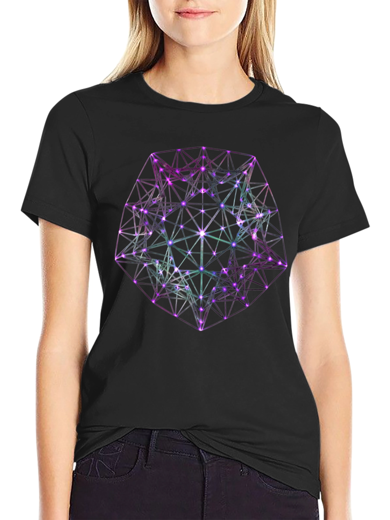 Geometric Neon Graphic Black T-Shirt