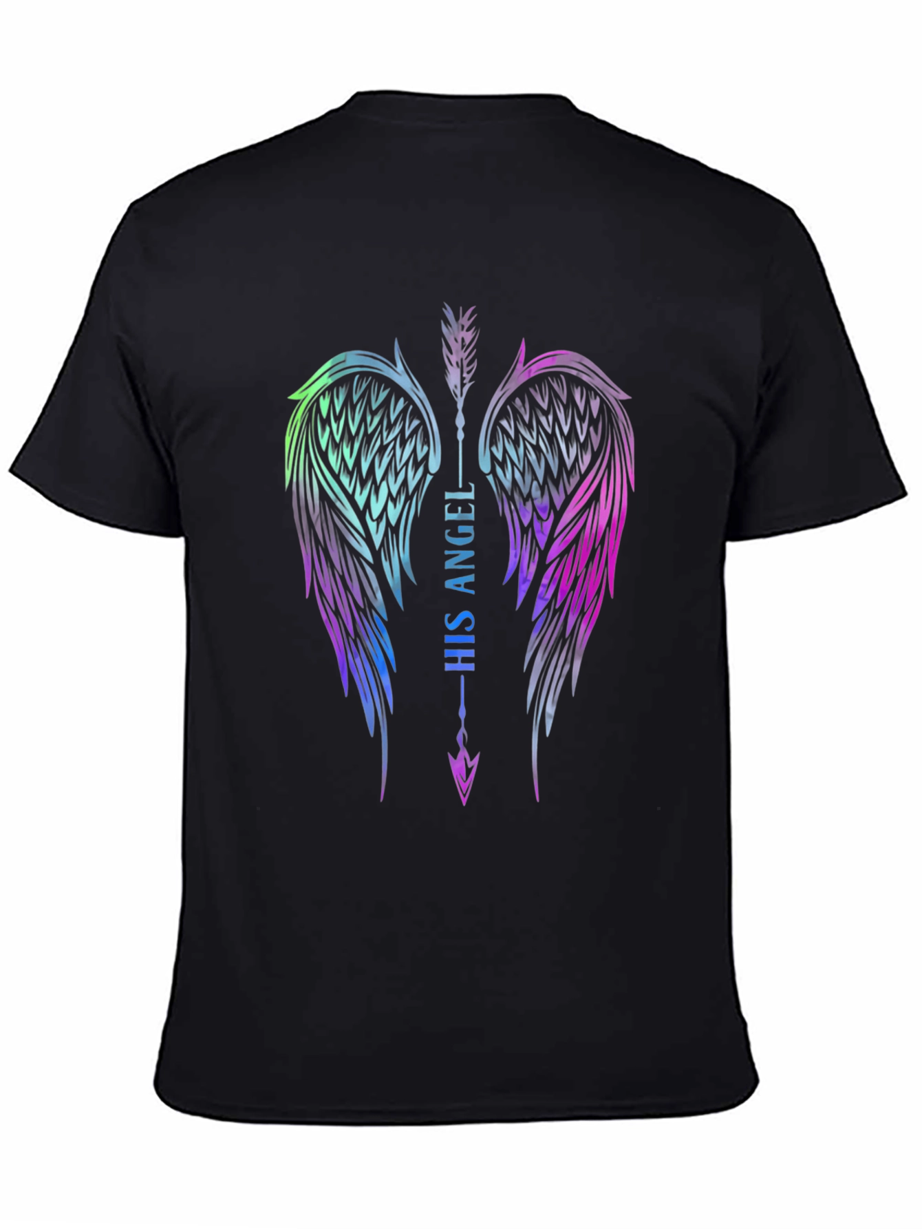 His Angel Wings Graphic Tee - Black Cotton T-Shirt