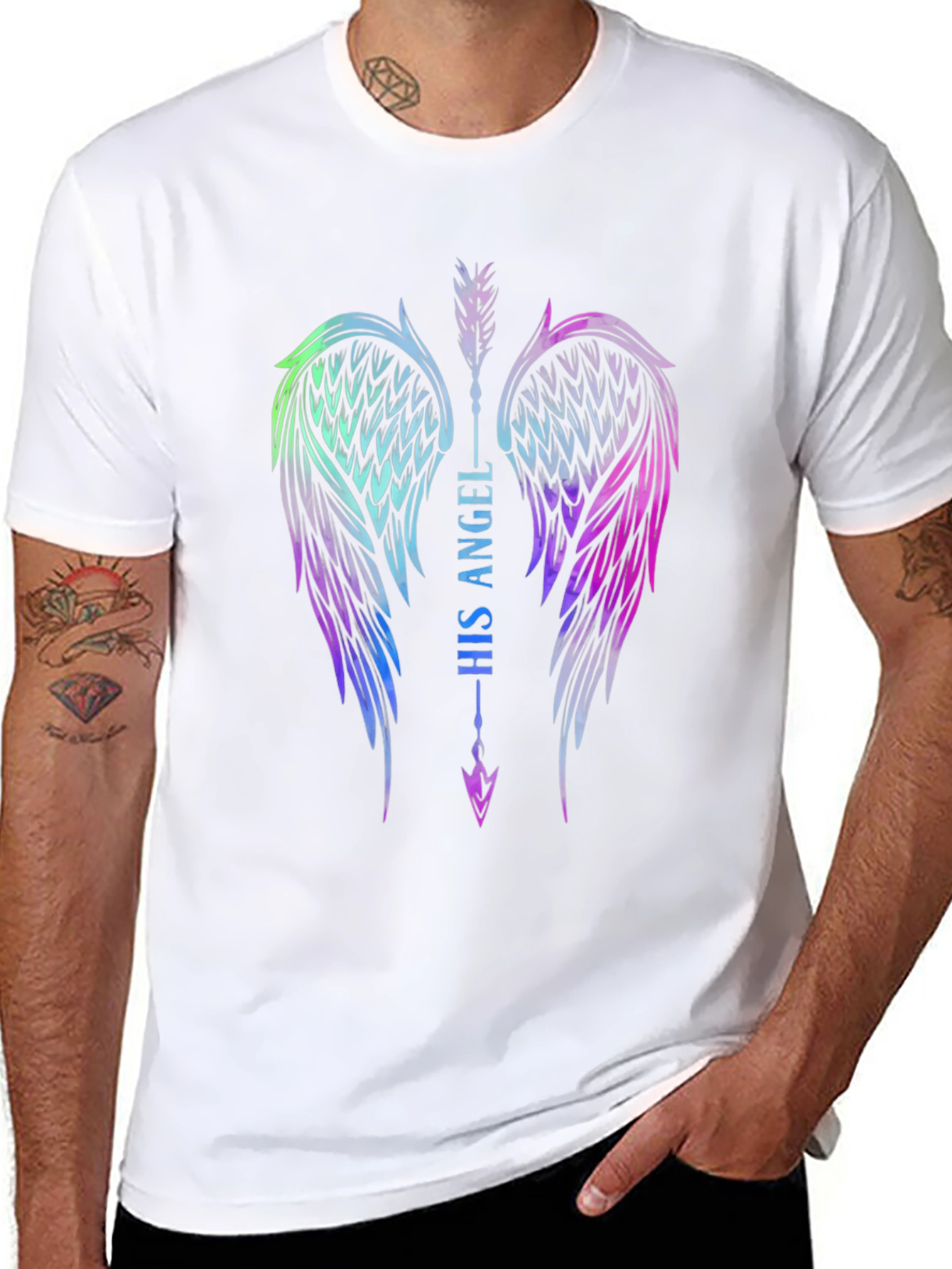 His Angel Wings Graphic Tee - Black Cotton T-Shirt