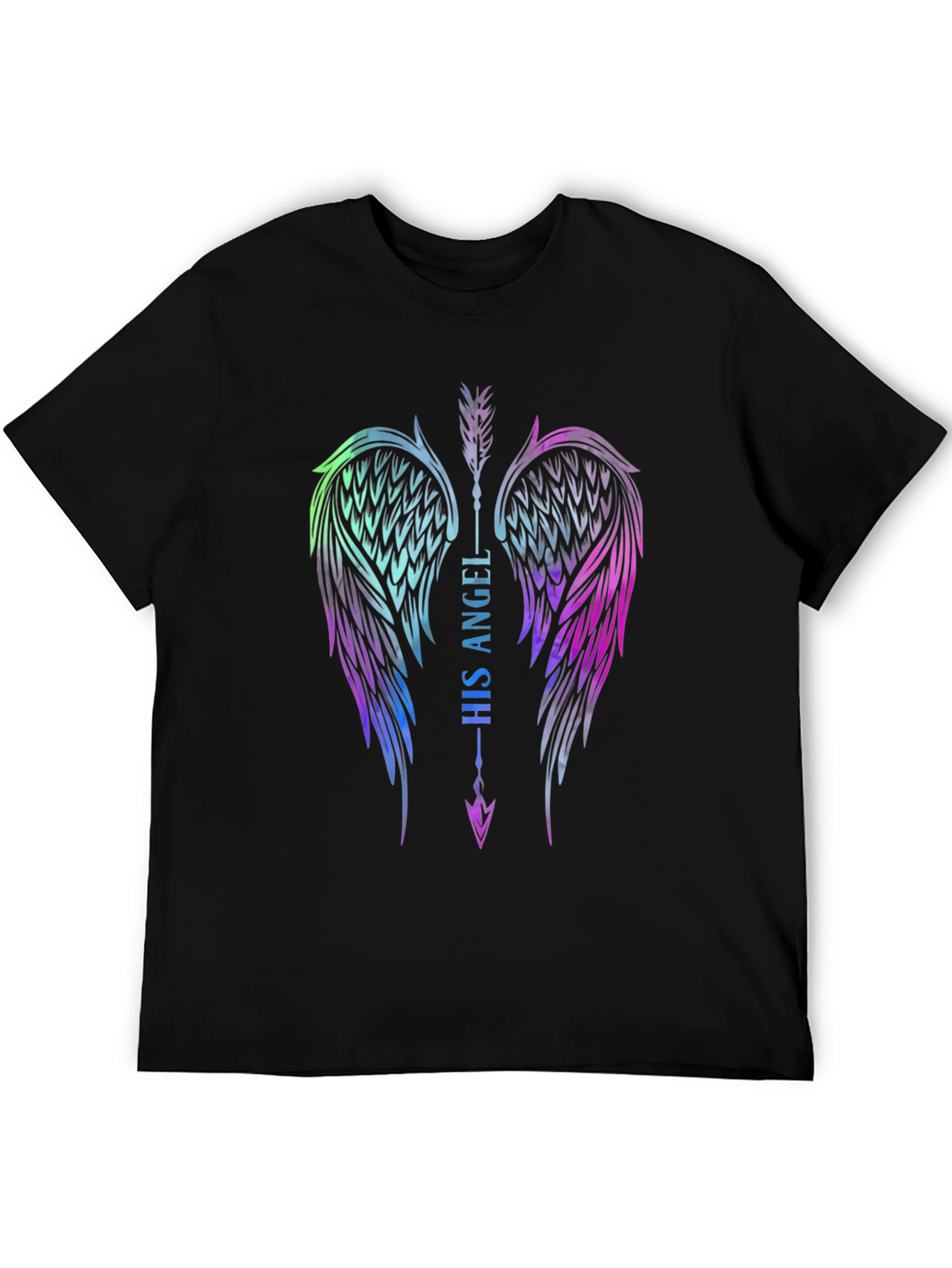 His Angel Wings Graphic Tee - Black Cotton T-Shirt