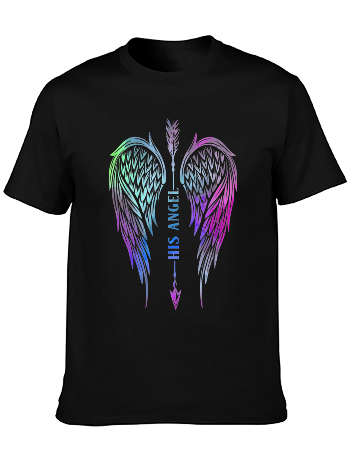 His Angel Wings Graphic Tee - Black Cotton T-Shirt