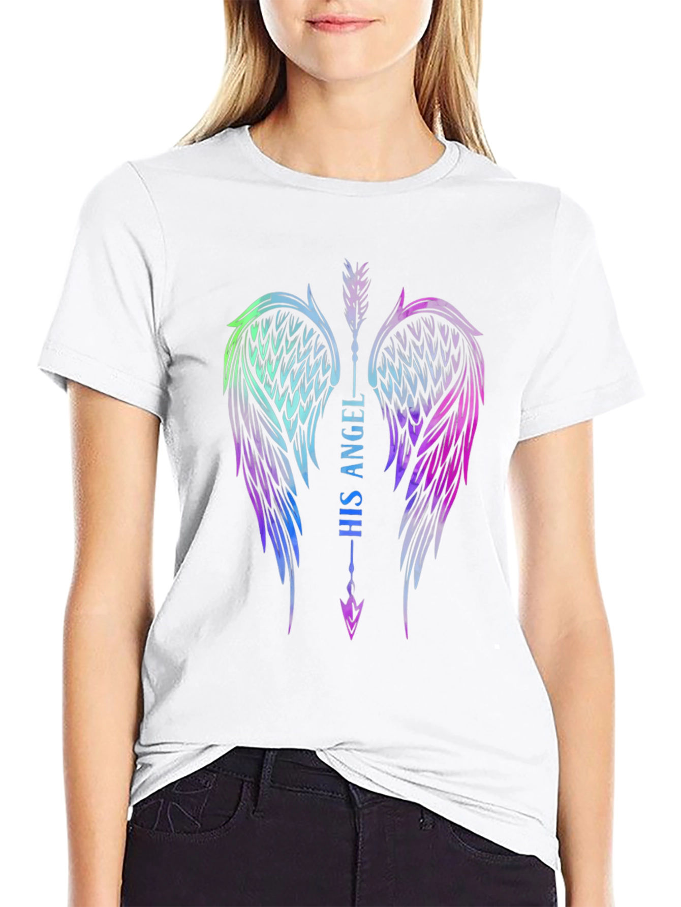 His Angel Wings Graphic Tee - Black Cotton T-Shirt