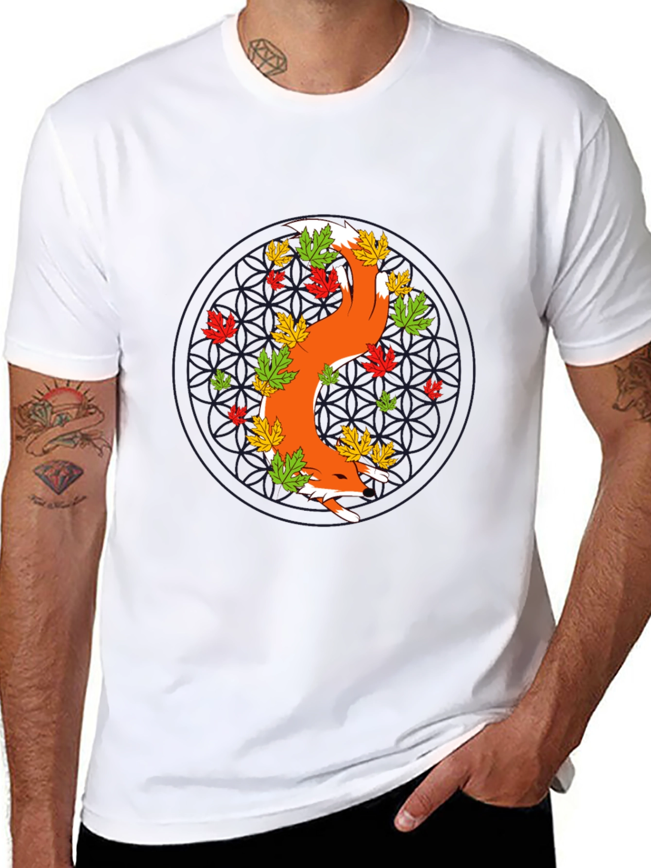 Fox and Fall Leaves Graphic Tee - Black