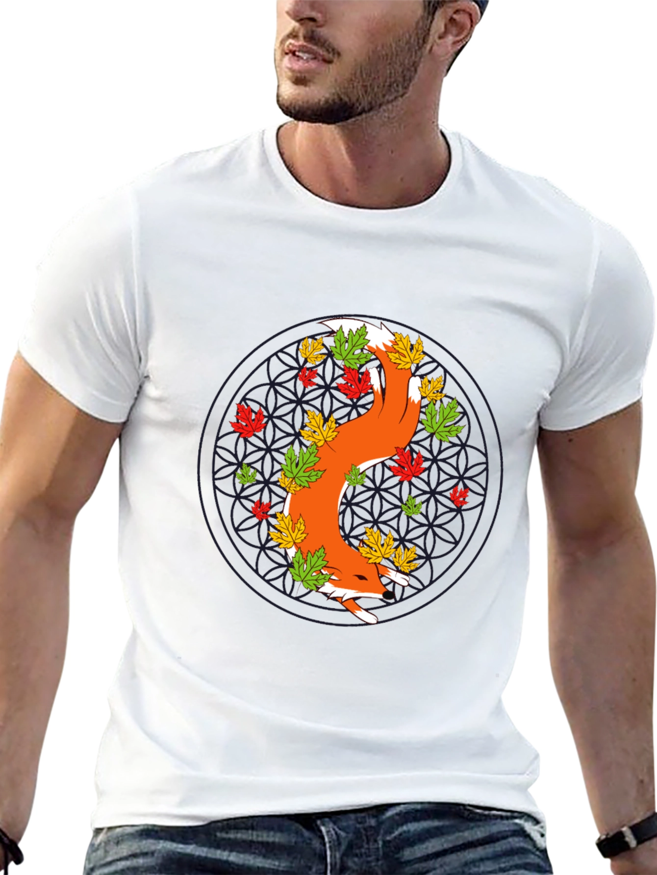 Fox and Fall Leaves Graphic Tee - Black