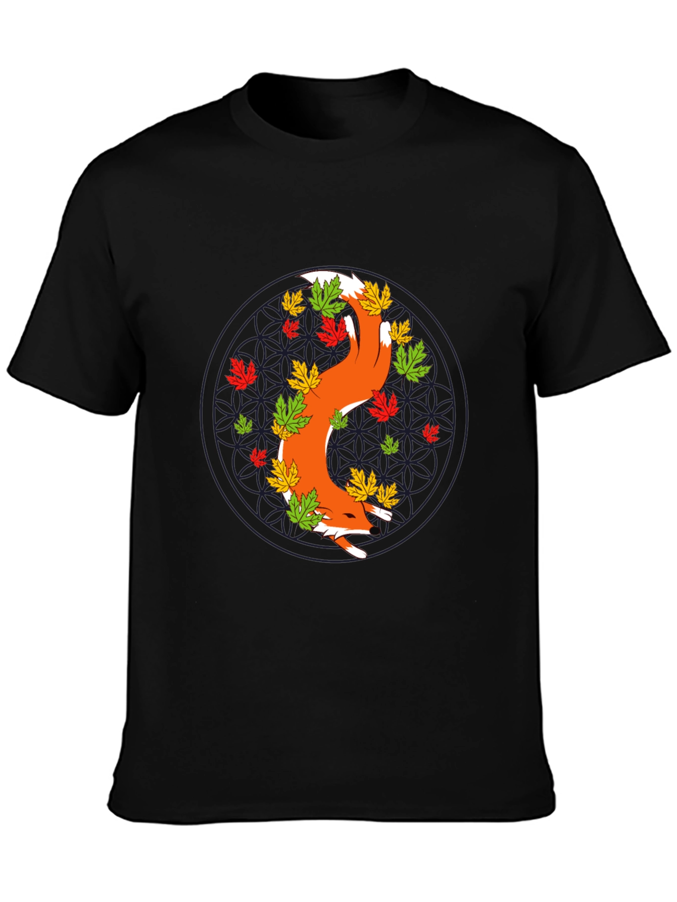Fox and Fall Leaves Graphic Tee - Black