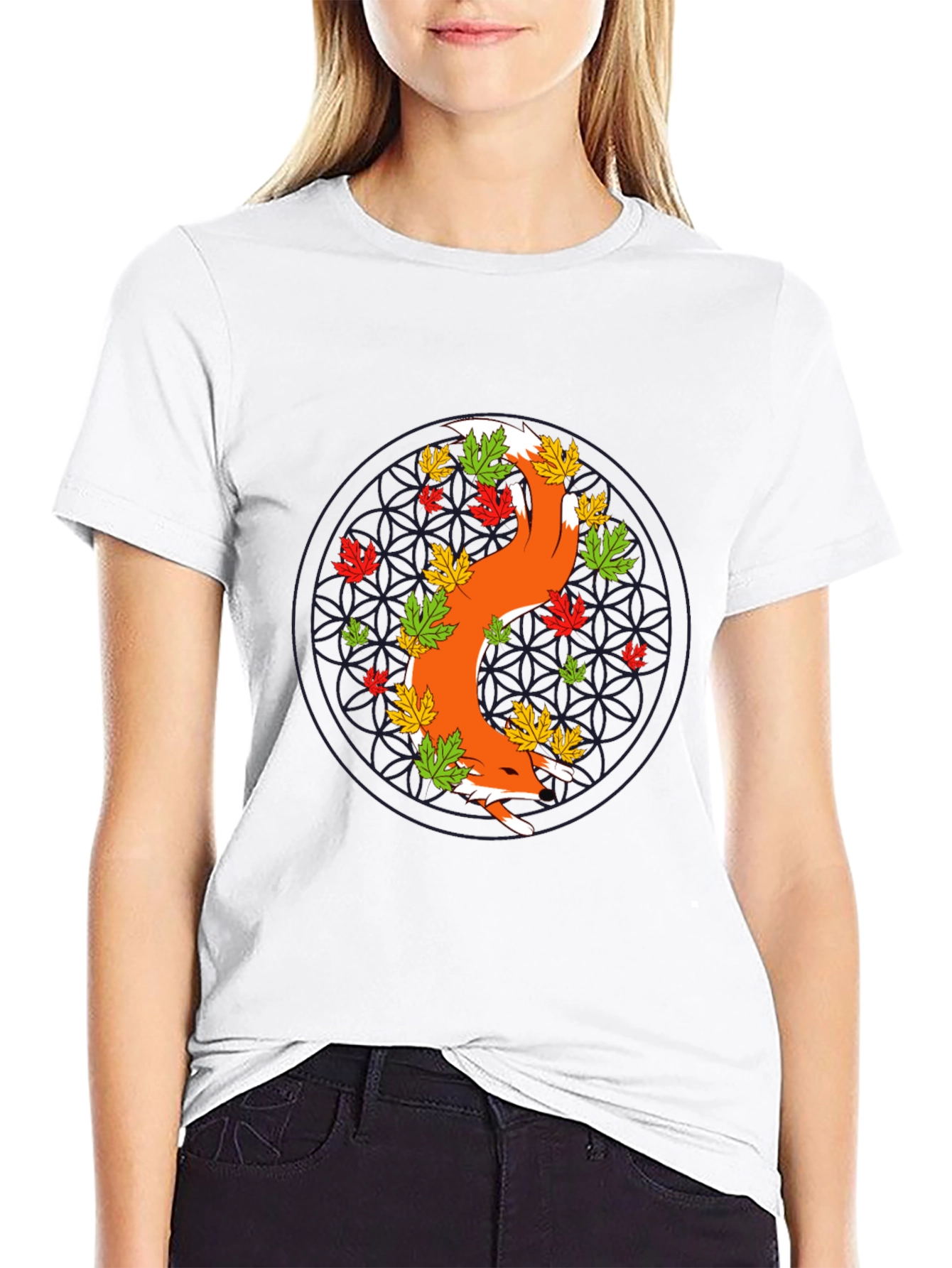Fox and Fall Leaves Graphic Tee - Black