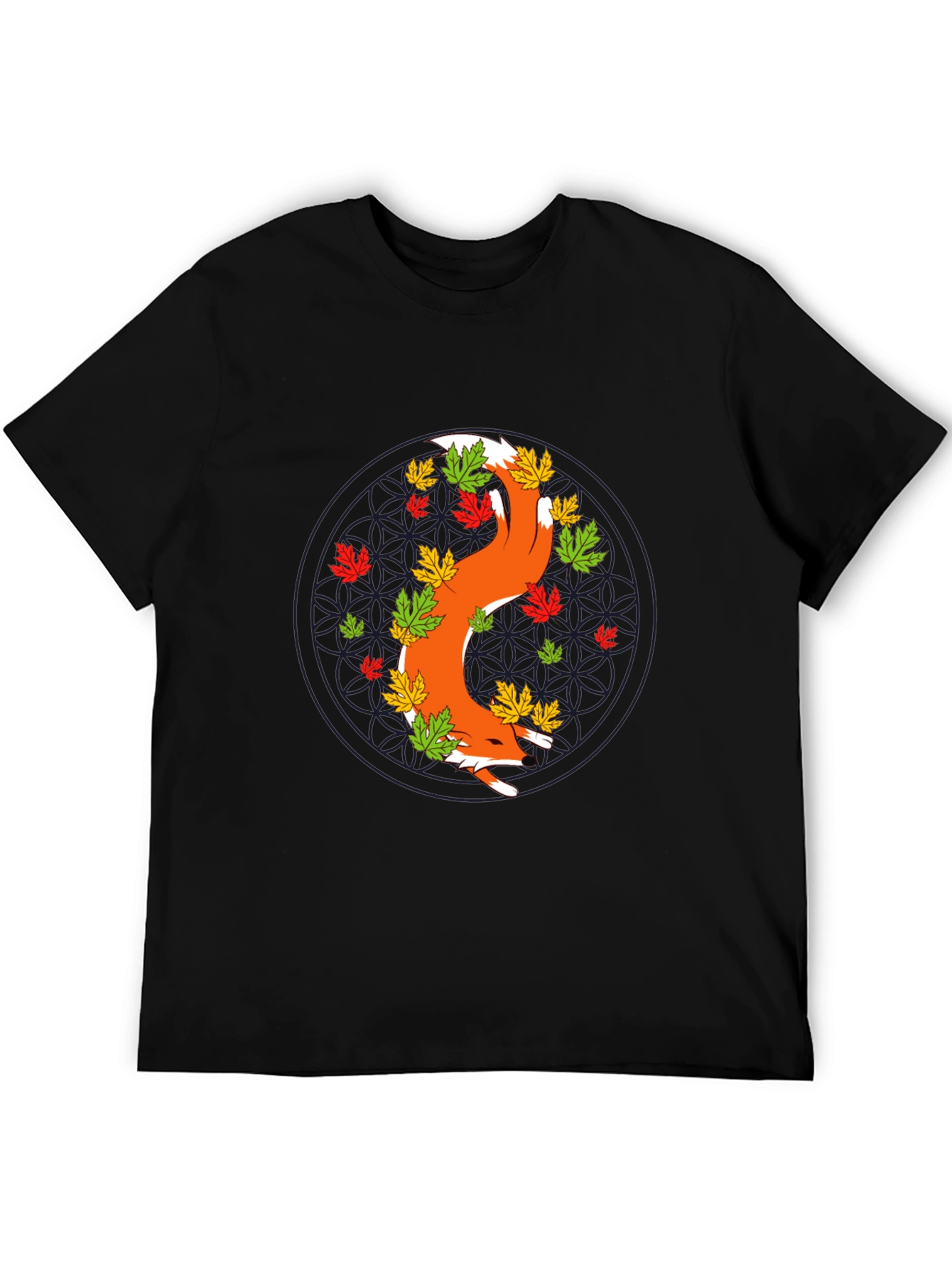Fox and Fall Leaves Graphic Tee - Black