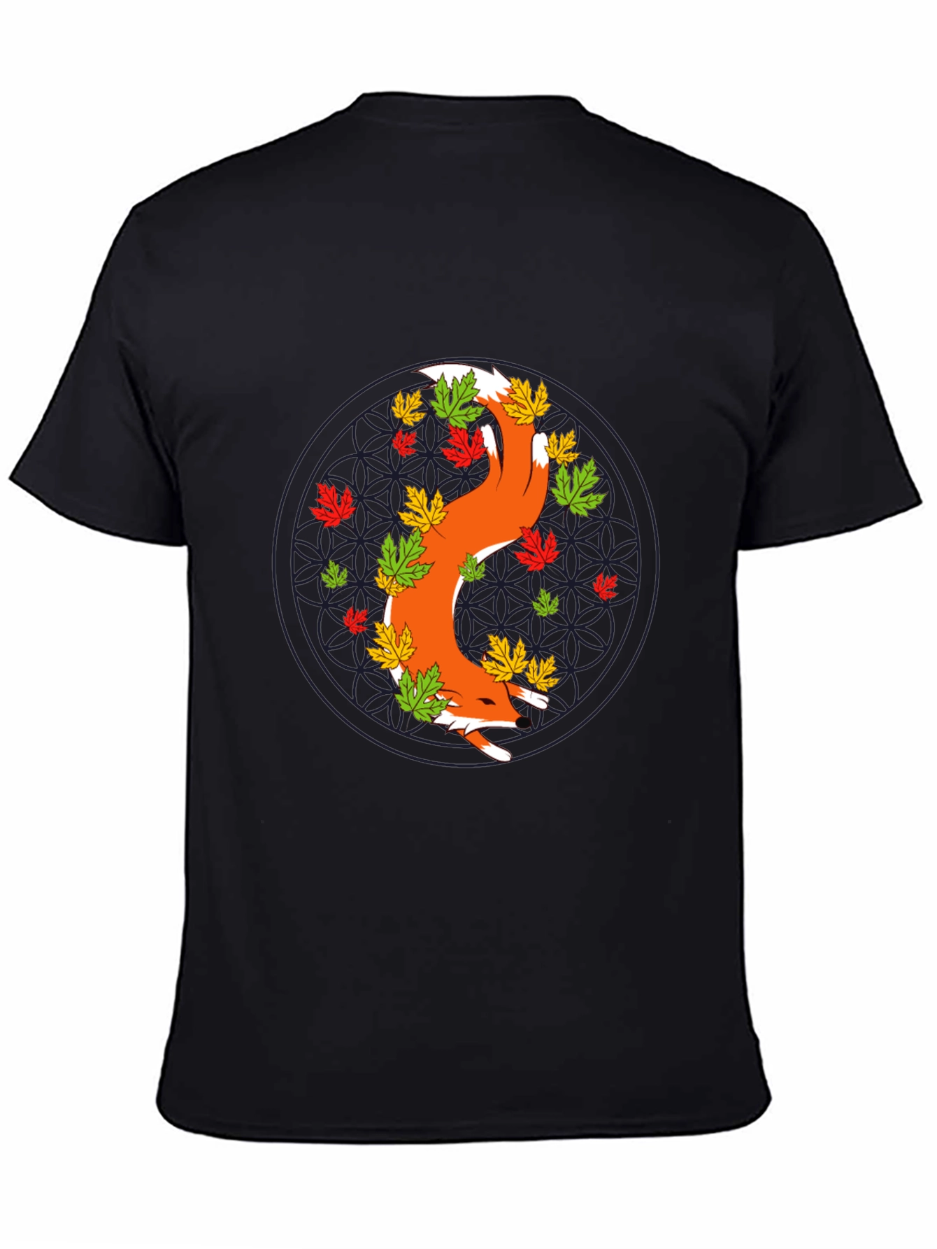 Fox and Fall Leaves Graphic Tee - Black