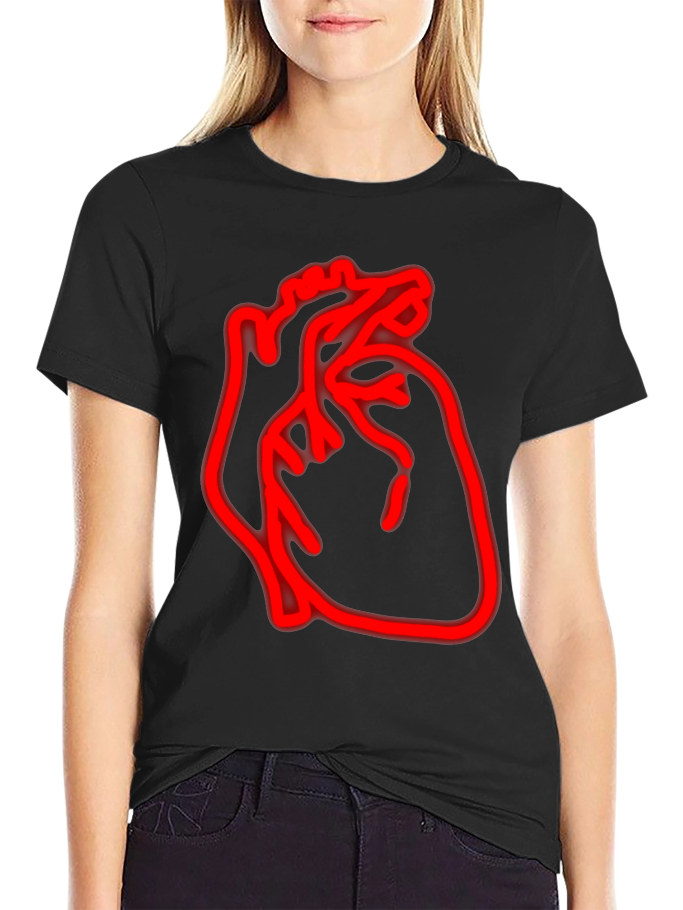 Neon Heart Graphic Black T-Shirt