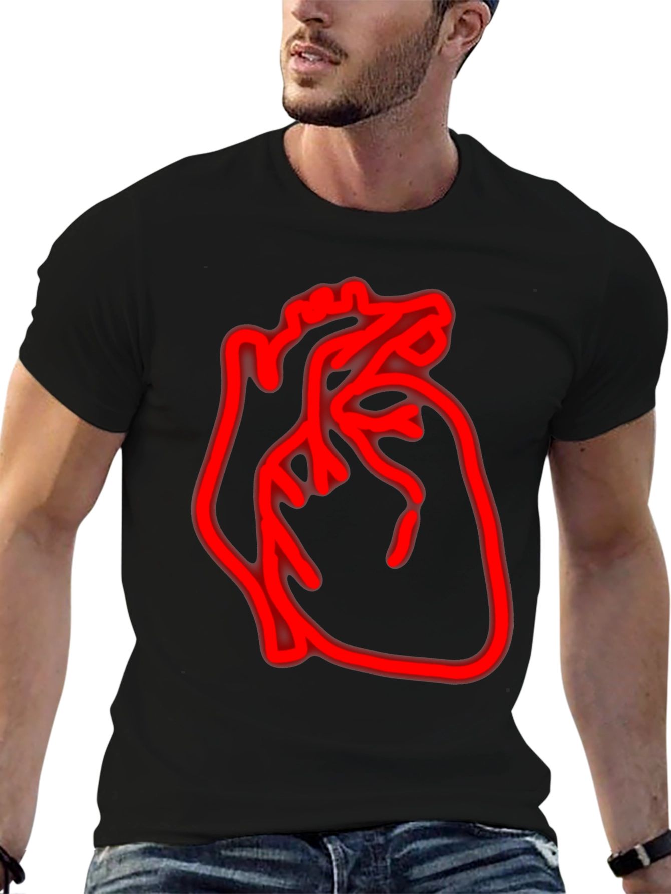 Neon Heart Graphic Black T-Shirt