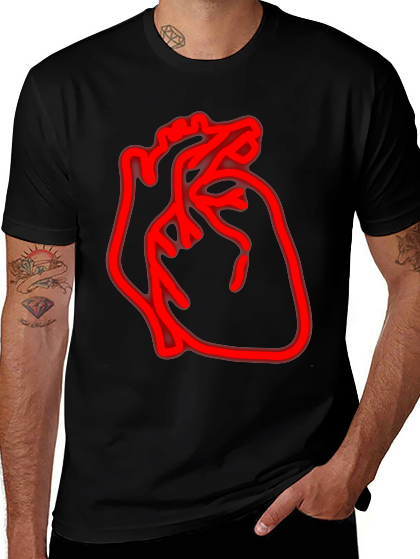 Neon Heart Graphic Black T-Shirt