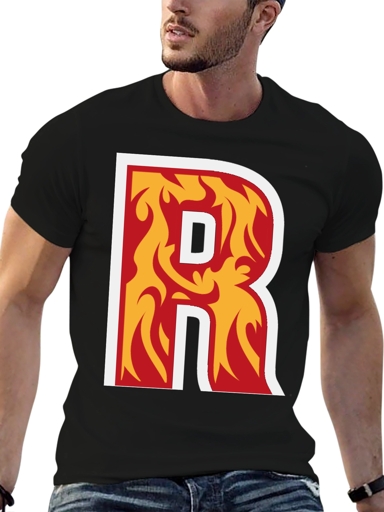 Fiery Letter R Graphic T-Shirt - Black