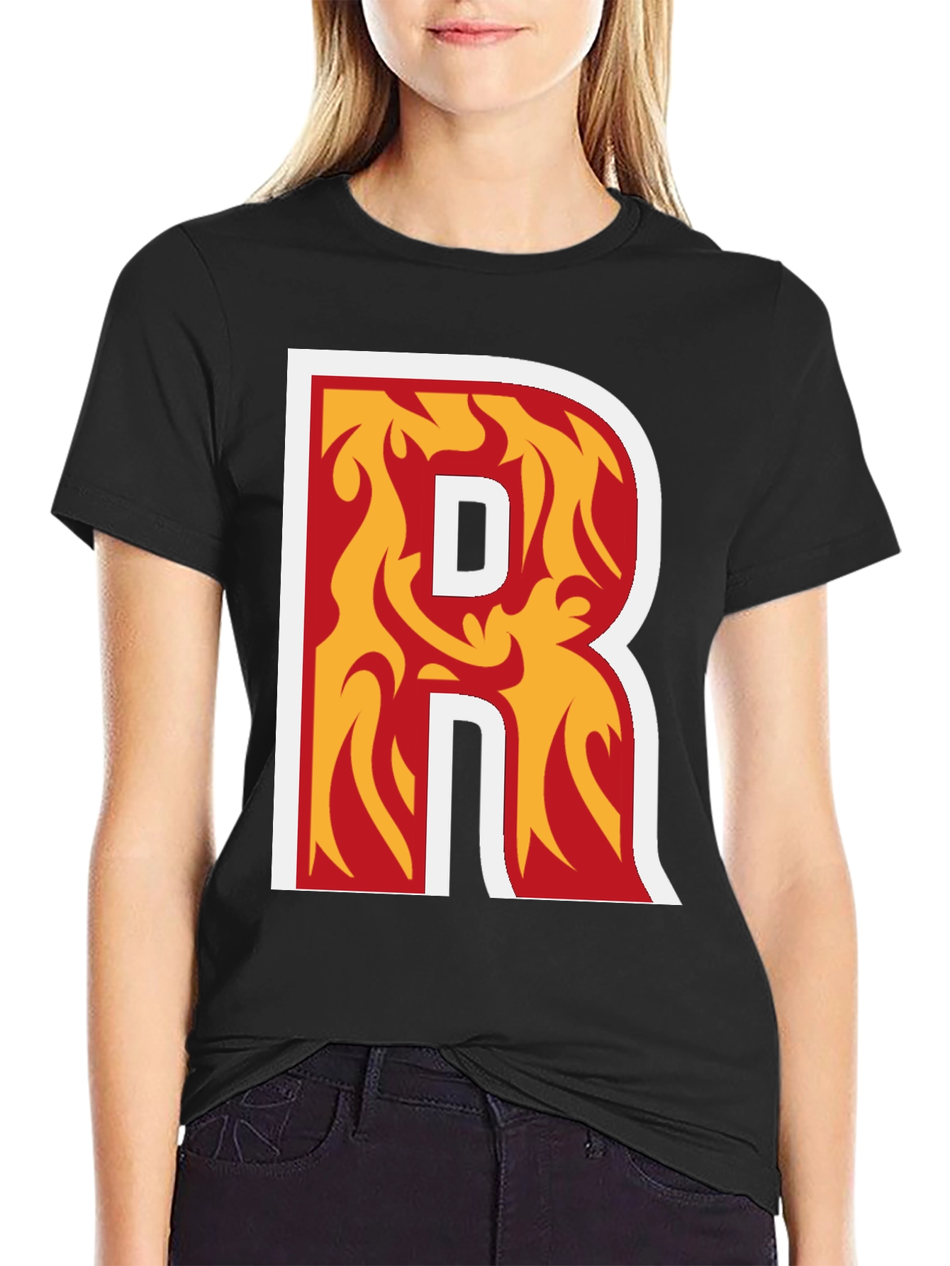 Fiery Letter R Graphic T-Shirt - Black