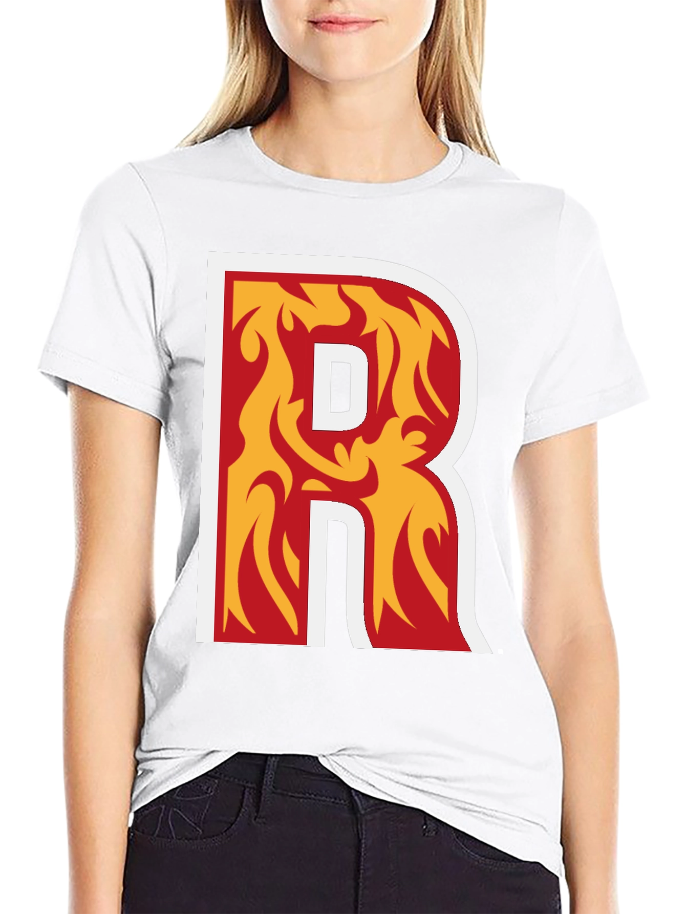 Fiery Letter R Graphic T-Shirt - Black