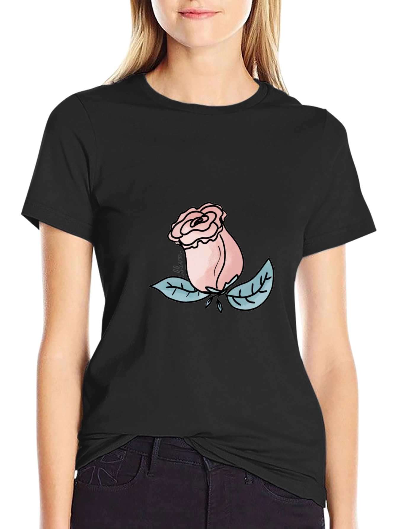 Rose Graphic Tee - Black Casual T-Shirt