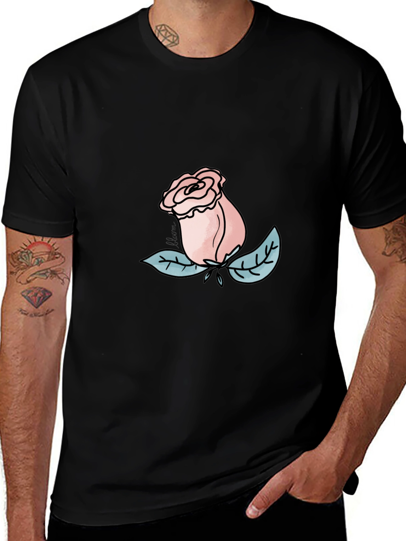 Rose Graphic Tee - Black Casual T-Shirt