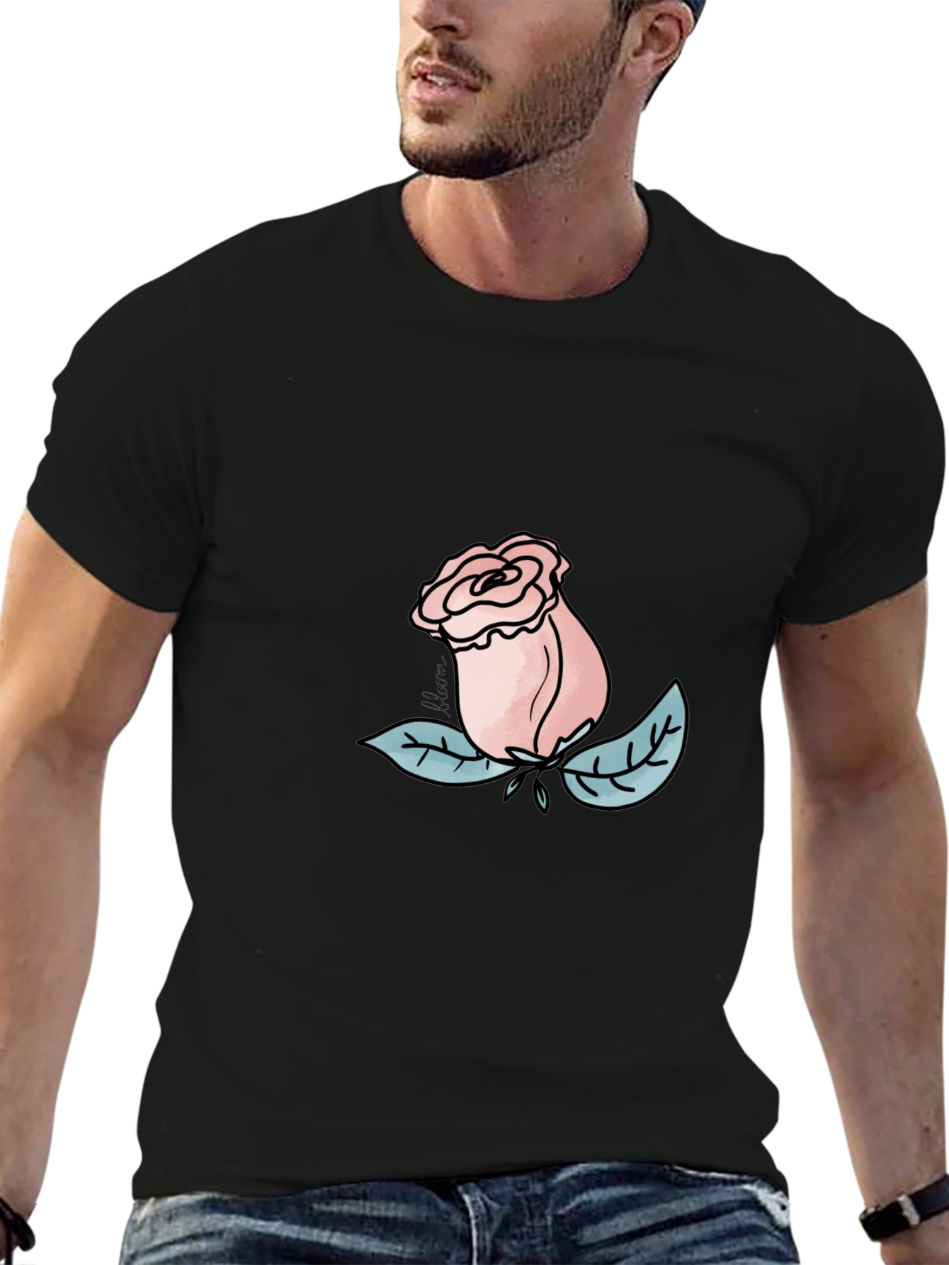 Rose Graphic Tee - Black Casual T-Shirt