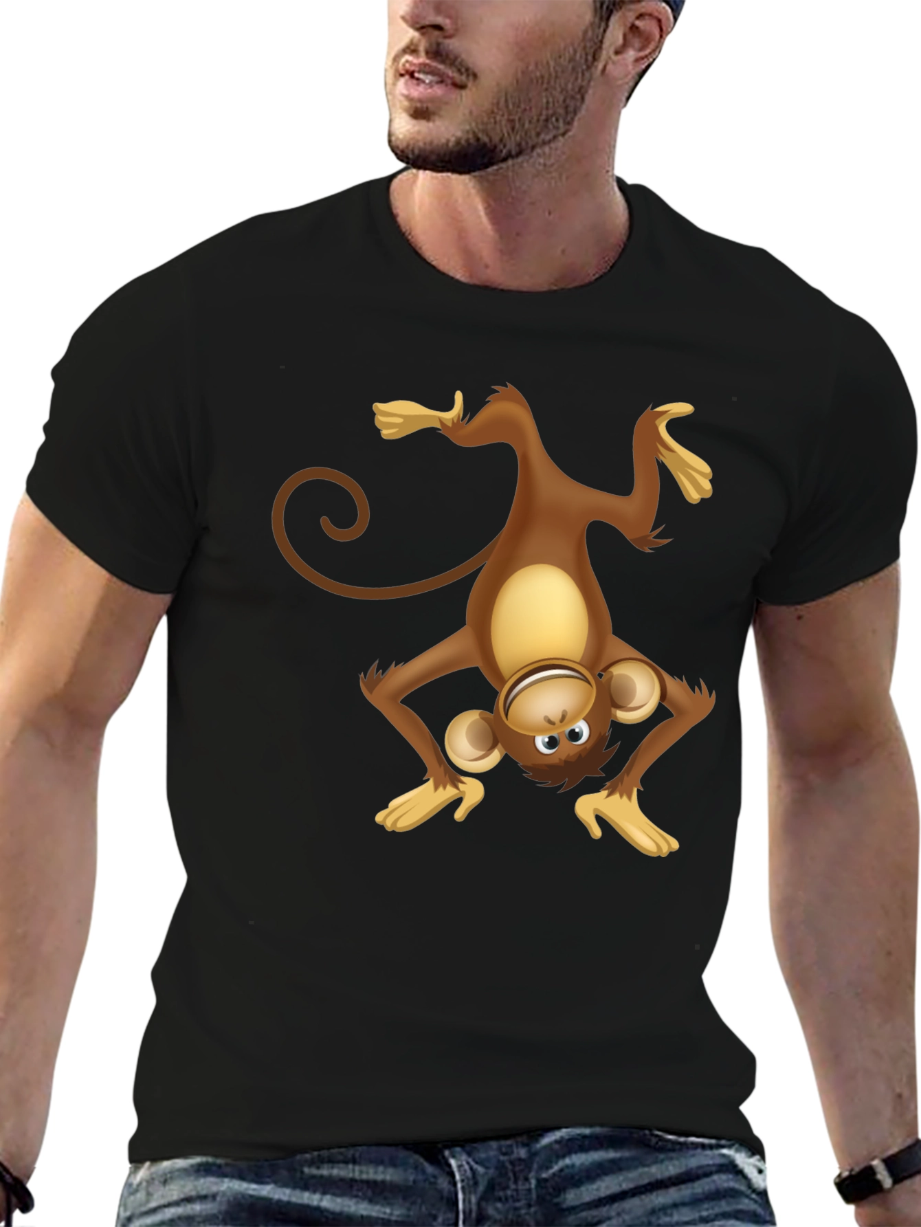 Upside Down Monkey Graphic Tee - Black