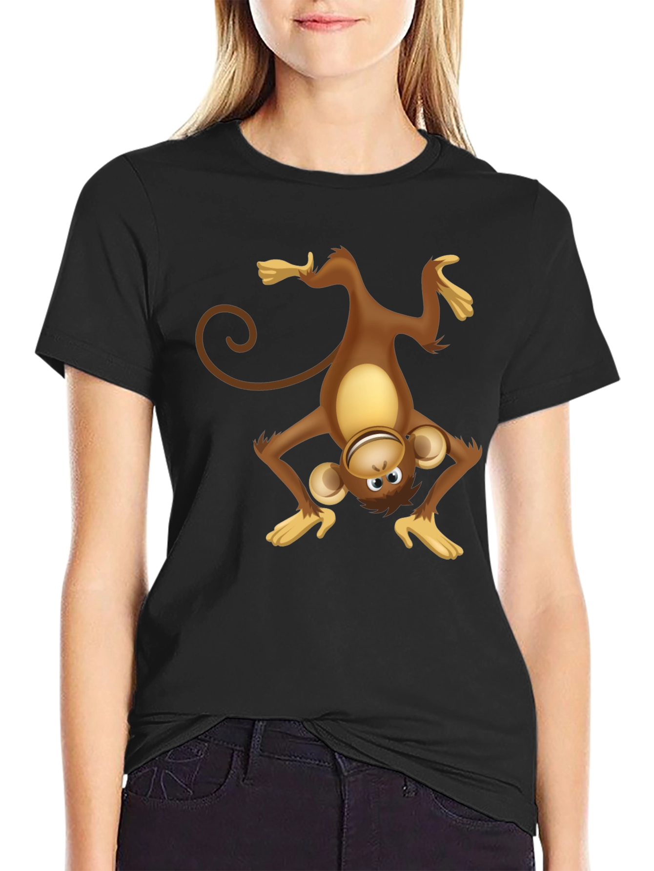 Upside Down Monkey Graphic Tee - Black