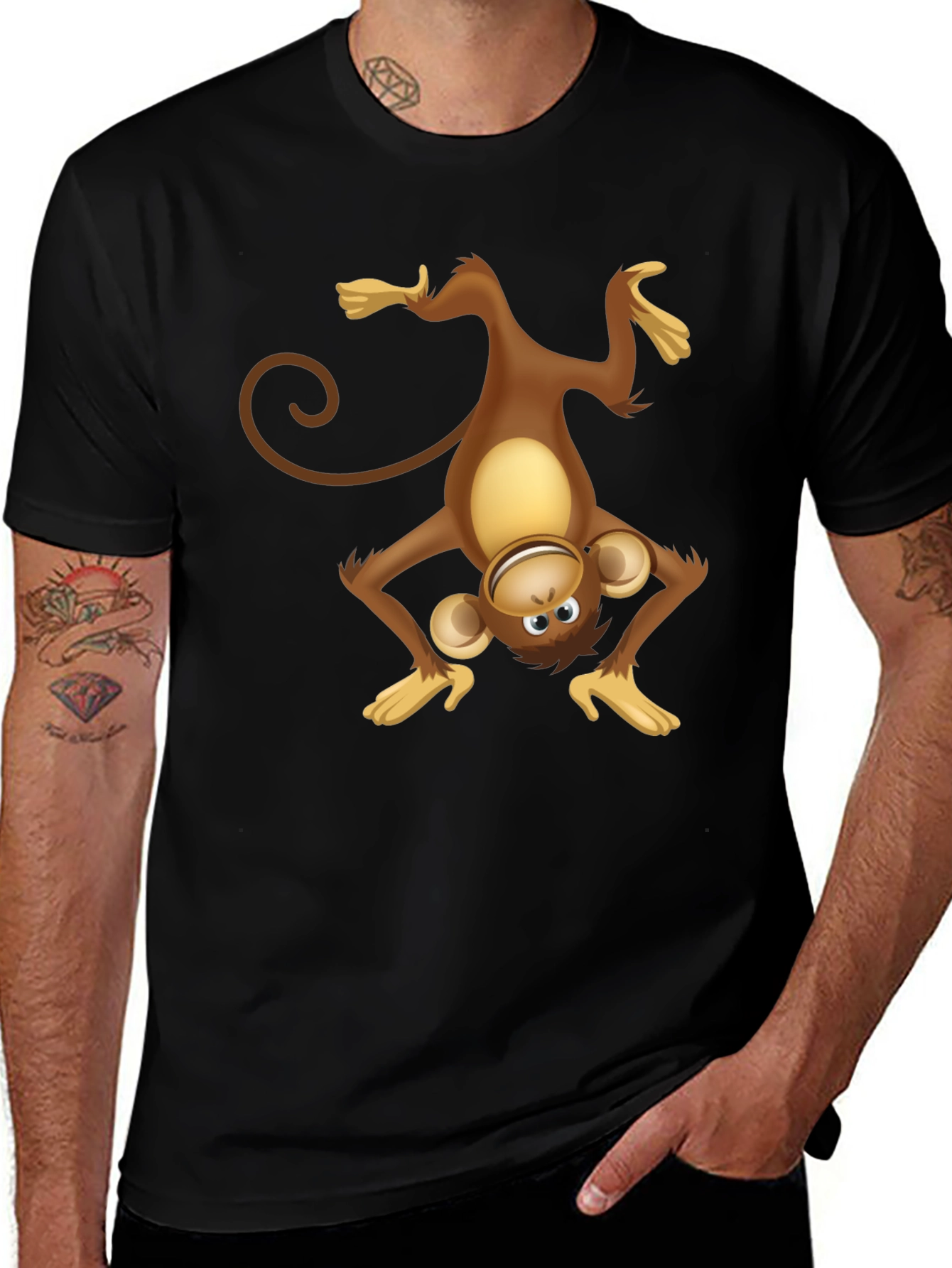 Upside Down Monkey Graphic Tee - Black