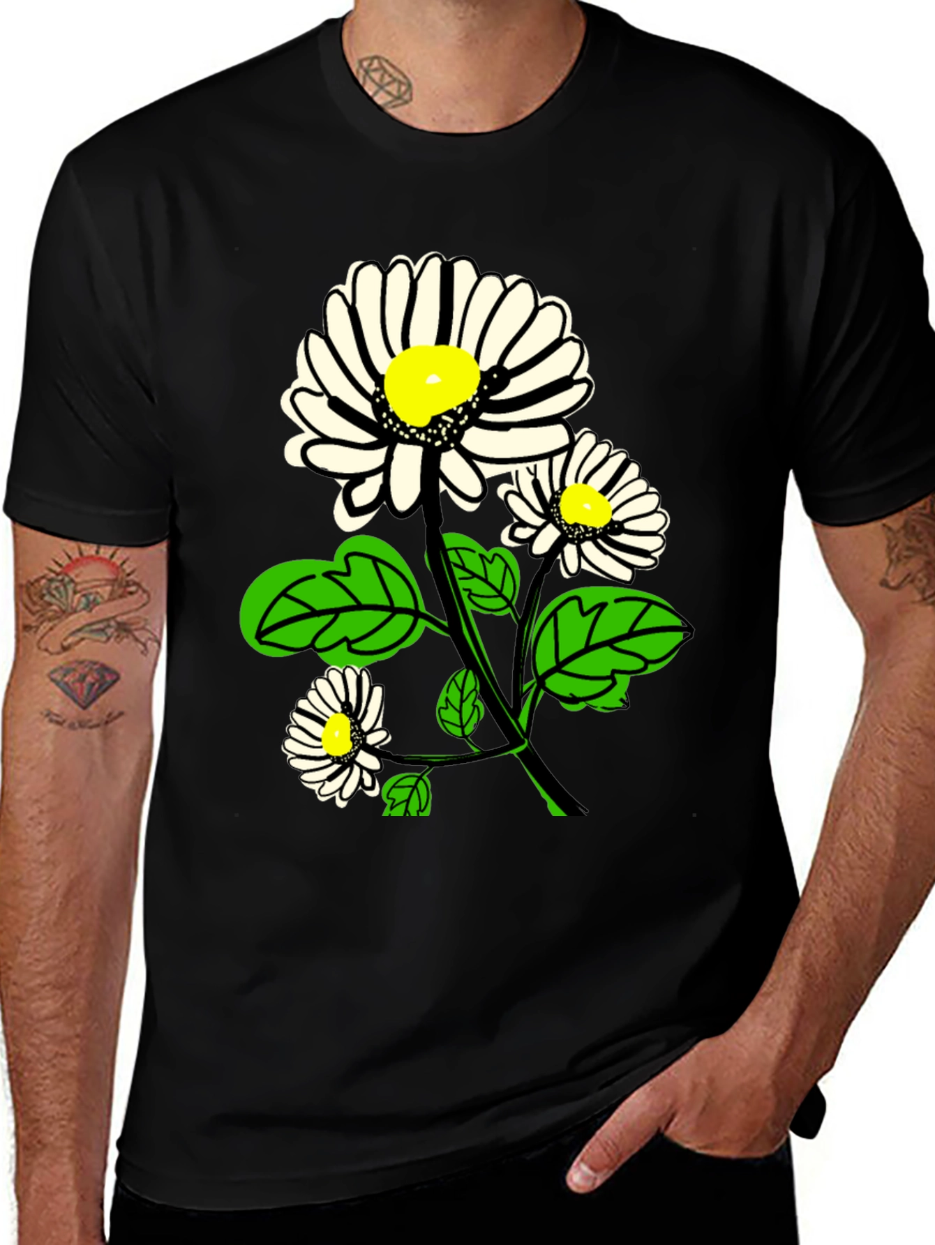 Daisy Graphic Print Black T-Shirt