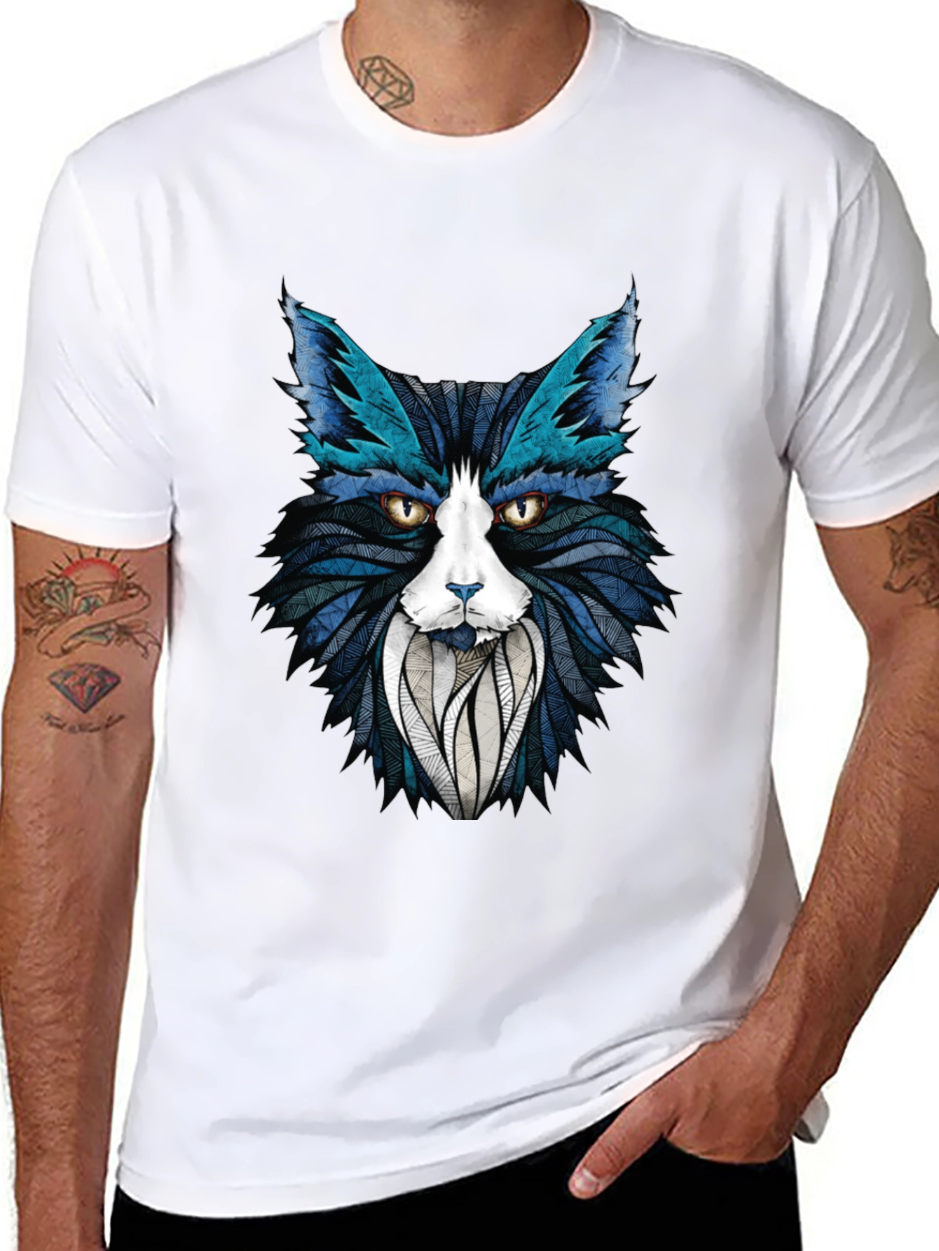 Abstract Cat Graphic T-Shirt - Stylish Mens Tee