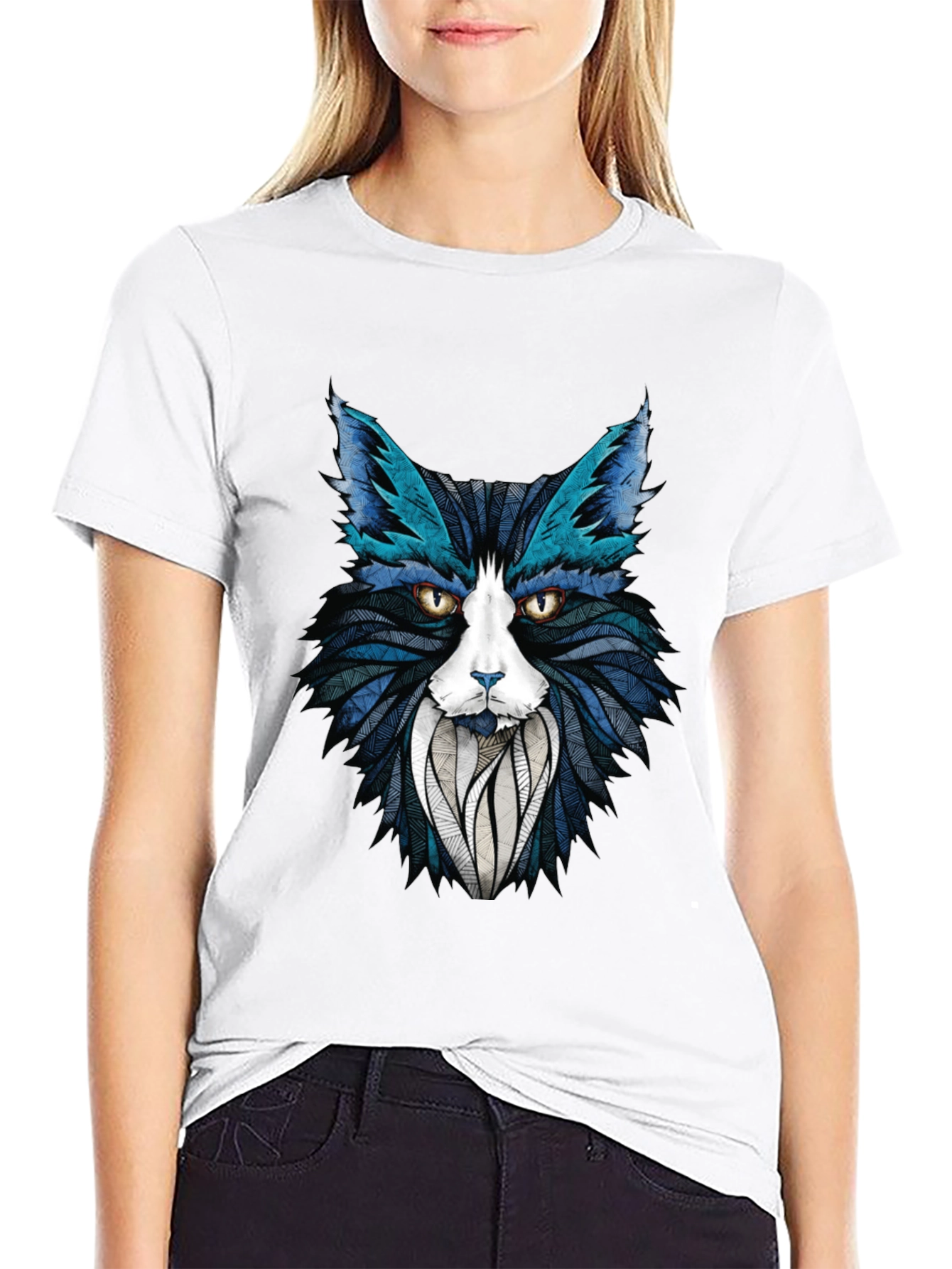 Abstract Cat Graphic T-Shirt - Stylish Mens Tee