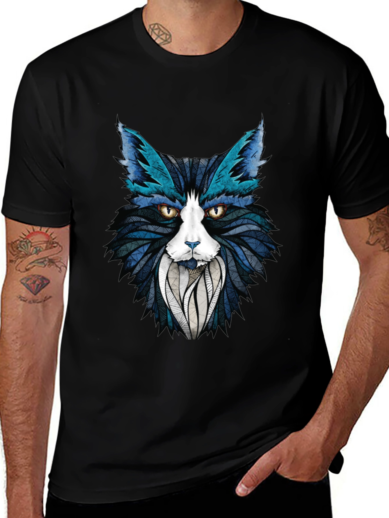 Abstract Cat Graphic T-Shirt - Stylish Mens Tee