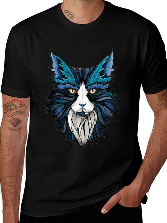 Abstract Cat Graphic T-Shirt - Stylish Mens Tee