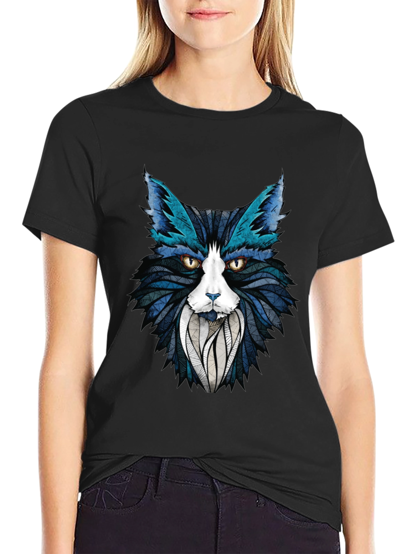 Abstract Cat Graphic T-Shirt - Stylish Mens Tee