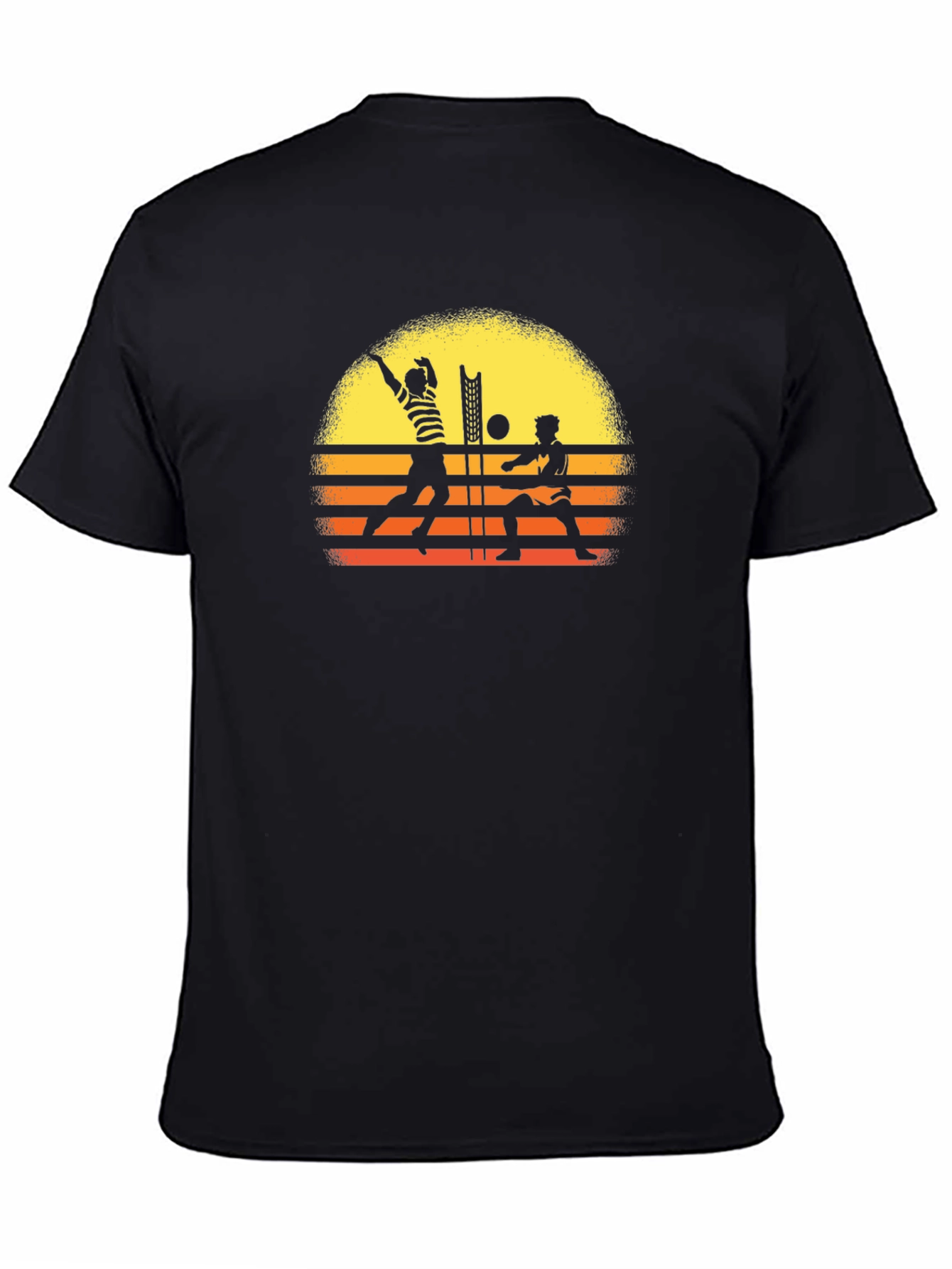 Retro Volleyball Sunset Graphic Tee - Black