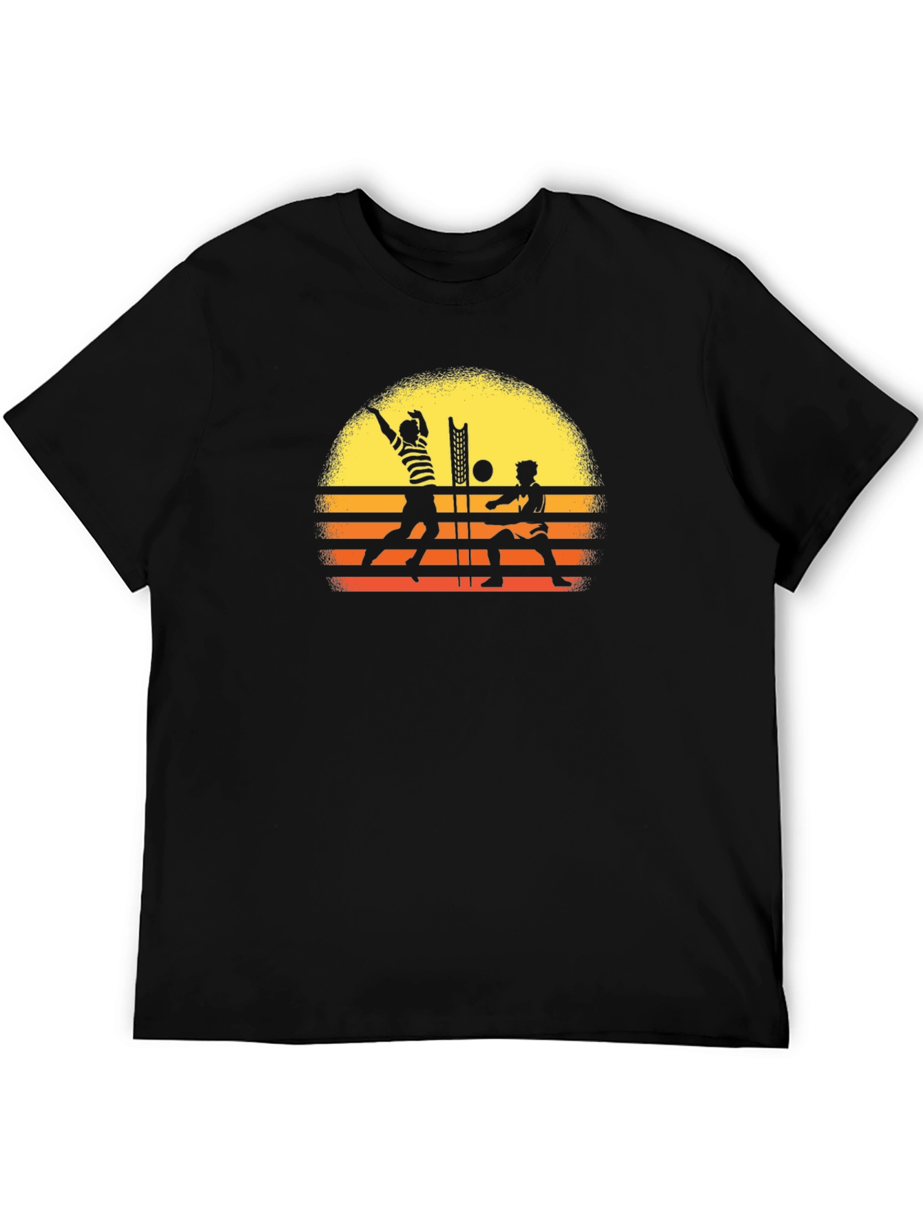 Retro Volleyball Sunset Graphic Tee - Black