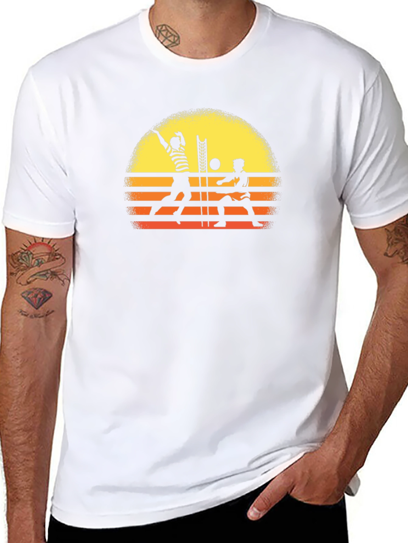 Retro Volleyball Sunset Graphic Tee - Black