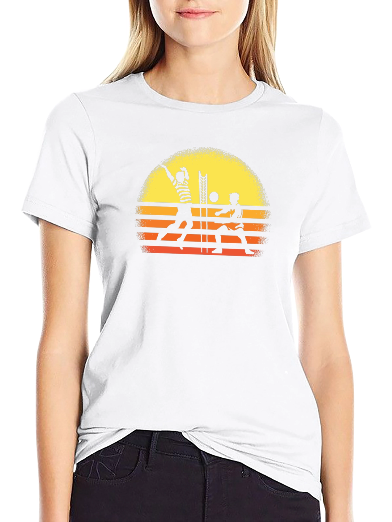 Retro Volleyball Sunset Graphic Tee - Black