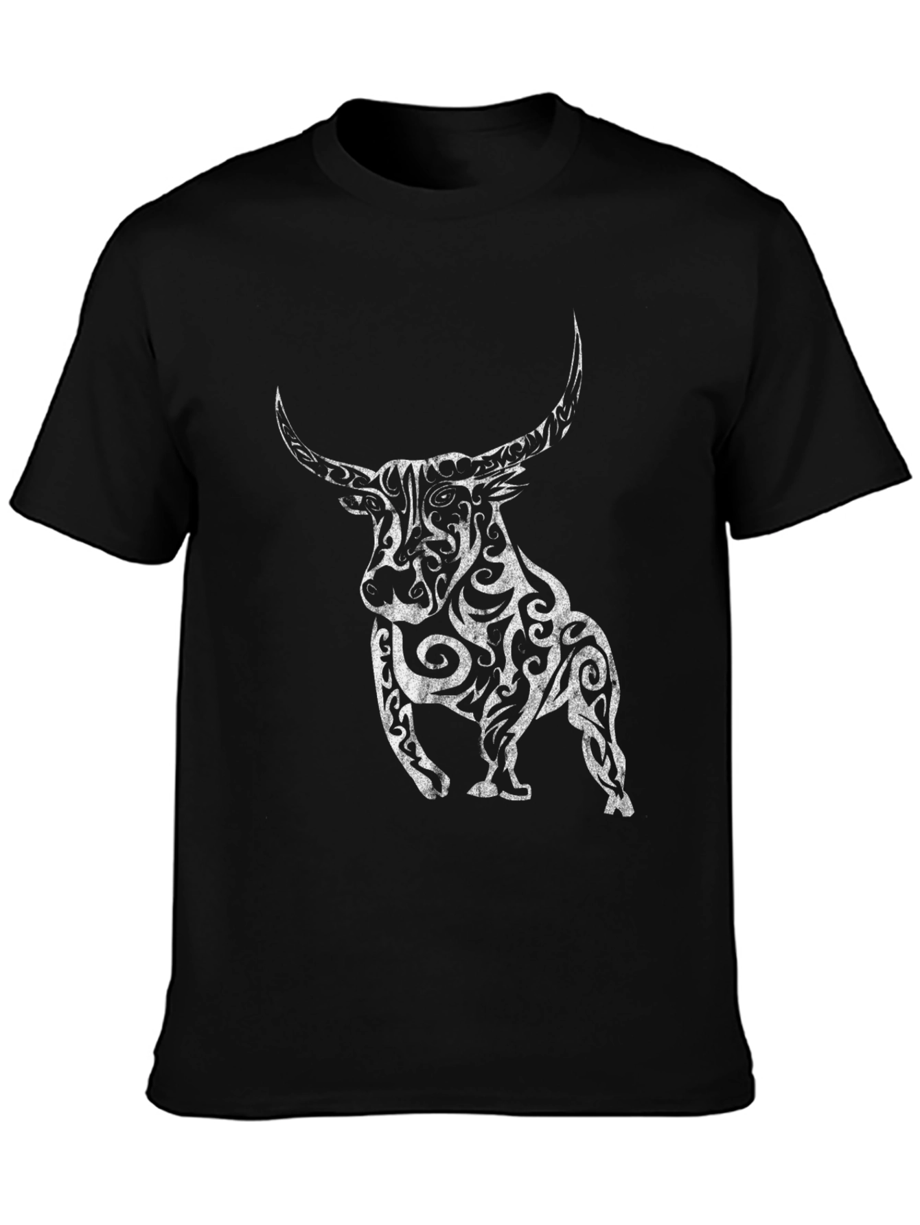 Black T-Shirt with Ornate Bull Graphic
