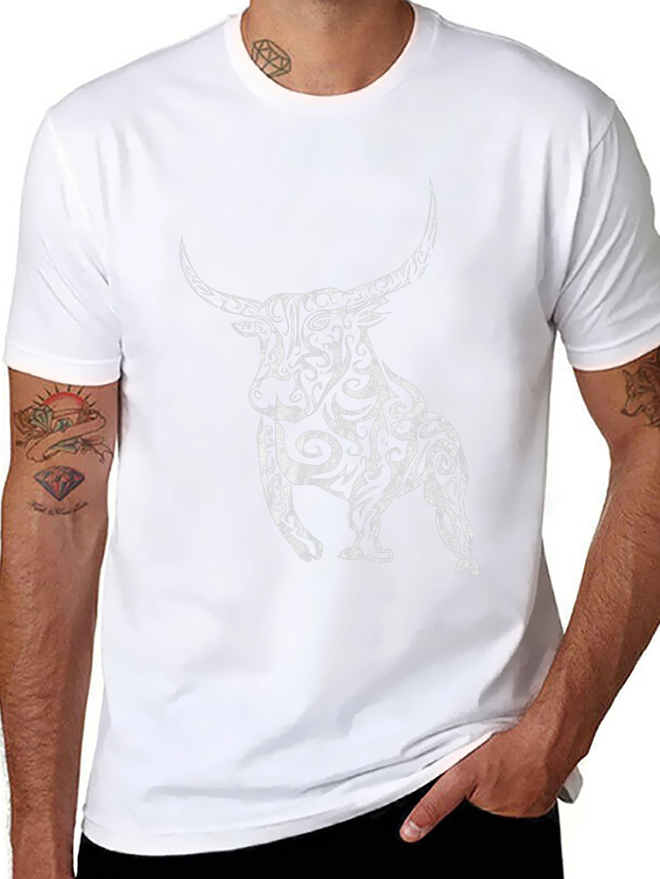 Black T-Shirt with Ornate Bull Graphic